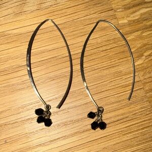 Silpada W1311 sterling Silver Black obsidian drop threader Dangle earrings